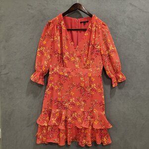 Alex Marie Floral Dress Women's‎ Size 12 Sheer Lined Puff Sleeves Tiered Ruffle